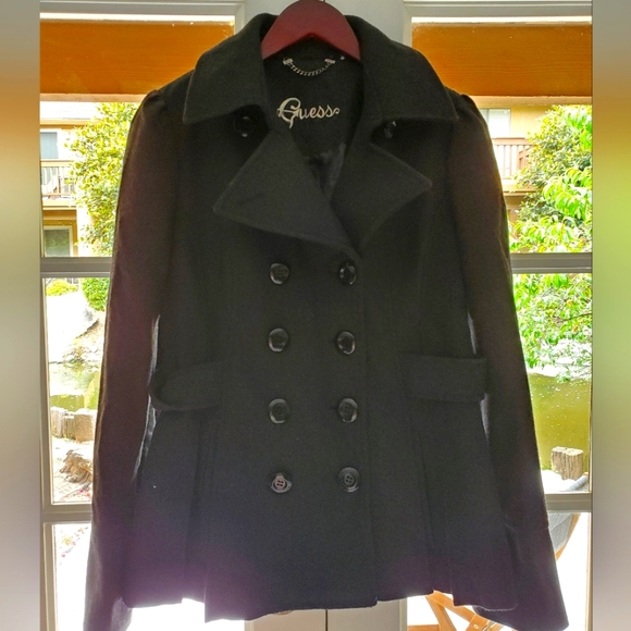 Guess- Wool Blend Pea Coat in Gray - Picture 1 of 8